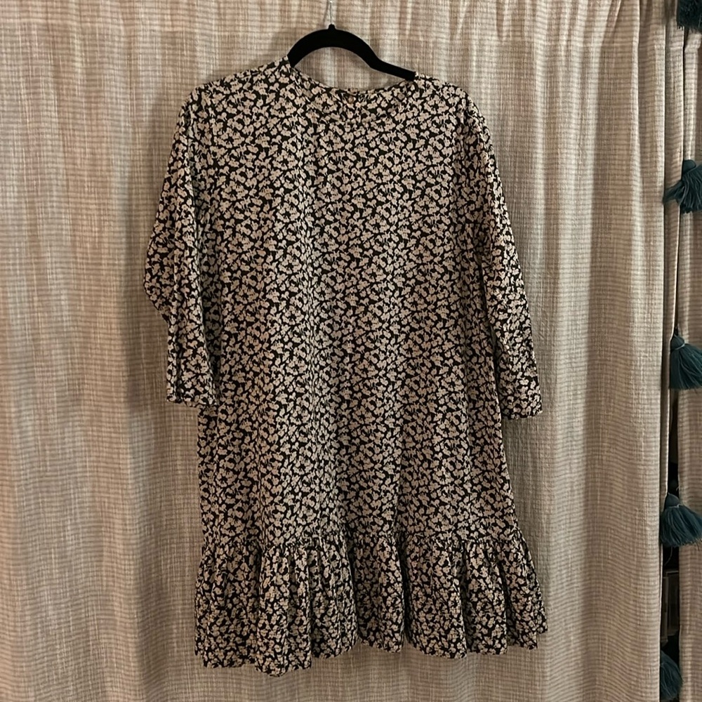 THE GREAT. Black and White Floral Dress